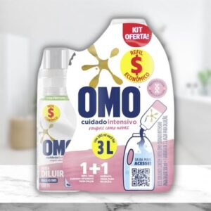 [ENCERRADA] Kit Garrafa Para Diluição + Sabão Líquido Refil Omo Cuidado Intensivo 500ml