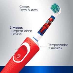 Escova Elétrica Oral-B Spiderman 1 Unidade, Cor: Vermelho