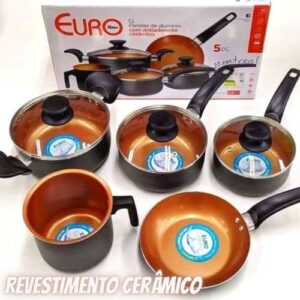 Conjunto de Panelas Montreal com 5 Peças de Alumínio com Revestimento Antiaderente Cerâmico, Preto, AIM9736-PT, Euro Home