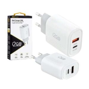 Carregador De Parede Ultra Rápido Com 1 Saída USB-C Power Delivery 36W + 1 Saída USB-A 18W I2GO - I2GO PRO