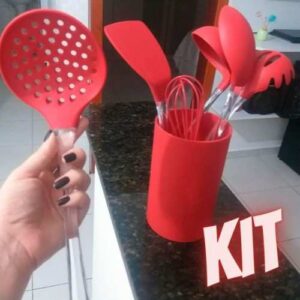 Conjunto de Gadgets de Silicone com Cabo Acrílico 7 Peças Euro Vermelho