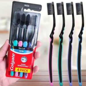 Escova Dental Colgate Slim Soft Black 4 unid, Colgate, Preto Com Rosa/Preto Com Azul/Preto Com Verde