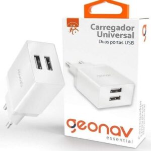 Carregador de Parede Universal 2.1A, 2 portas USB, Bivolt, Branco, ESACW2, Geonav