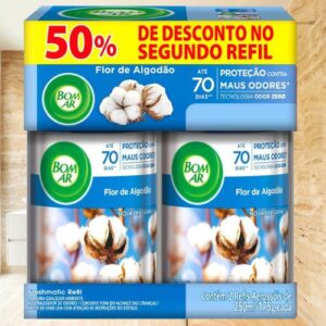 Aromatizador Bom Ar Spray Automático Freshmatic com Refil Flor de Algodão, Air Wick, Azul, pacote de 2 Refis