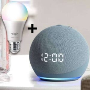 Echo Dot (4ª geração): Smart Speaker com Relógio e Alexa - Cor Azul + Lâmpada Inteligente Elgin