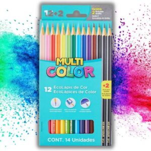 Ecolapis cor, Faber-Castell, multicolor super, 11.1200N+2G, 12 cores + 2 lapis, 14 unidades, Multicor