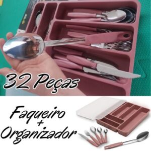 Faqueiro Itaparica + Organizador de gaveta, 32 Peças, Rosa Malva, Brinox