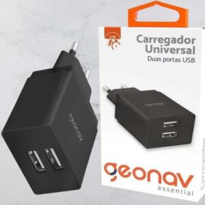 Carregador de Parede universal 2.1A, 2 portas USB, Bivolt, Preto, ESACB2, Geonav