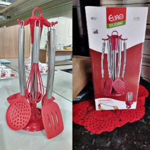 Conjunto de Gadgets de Silicone com Cabo Inox 7 Peças, Euro, SIL3390-VM, Vermelho