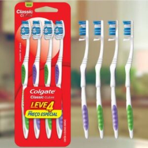 Escova Dental Colgate Classic Clean, Macia, 4 Unidades, Cores sortidas