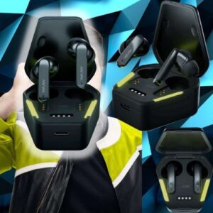 Fone de Ouvido WAAW by ALOK ENERGY 100EBG Bluetooth TWS Intra-Auricular Com Modo Gamer e Resistente à Água IPX4, Preto e Verde, P, M, G