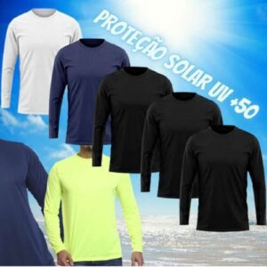 [ENCERRADA] Kit 5 Camisetas Masculina DF Fit Manga Longa Segunda Pele Proteção Solar UV 50+