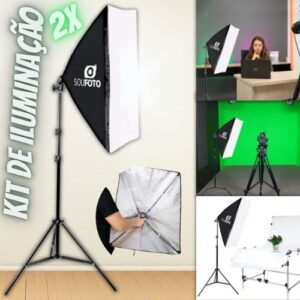 Kit de Iluminação Duplo com Softbox 50x70cm, Tripé de 2m e Bolsa Transporte Sou Foto para Estúdio Fotográfico