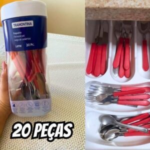 Faqueiro Inox 20 peças Leme Vermelho – Tramontina