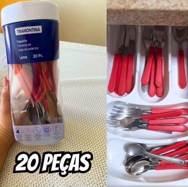Faqueiro Inox 20 peças Leme Vermelho – Tramontina