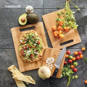 Farberware Conjunto de tábua de corte de bambu, conjunto de 3 tamanhos variados, natural
