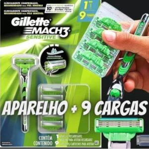 Aparelho de Barbear Gillette Mach3 Sensitive + 9 cargas