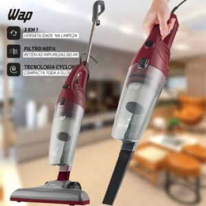 Aspirador de Pó WAP High Speed Plus 3 em 1 Vertical e de Mão 1350W, com Bico Canto e Tecnologia Cyclone