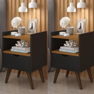 Conjunto 2 Mesa De Cabeceira Madesa Grécia Plus (Preto/Freijó)