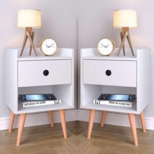 Conjunto Kit 2 Mesas de cabeceira Compacta Retrô Mesinha Canto Quarto Lateral Cama Com Gaveta e Nicho - Branco - Lojas RPM
