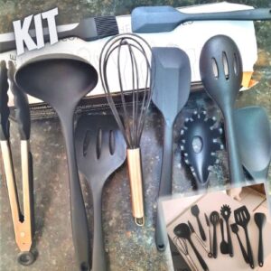 Conjunto Kit De Utensílios De Cozinha 10 Peças Silicone Inox