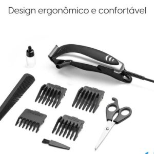 Cortador Aparador de Cabelo e Barba Studio Men Elgin com 8 acessórios Preto e Prata