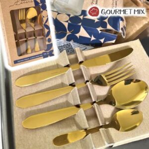 Faqueiro Dourado Lovers Aço Inox 16 Peças Gourmet Mix
