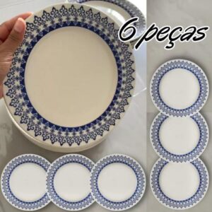 Conjunto com 6 Pratos de Sobremesa Biona Donna Grécia Azul/Marfim 18 cm