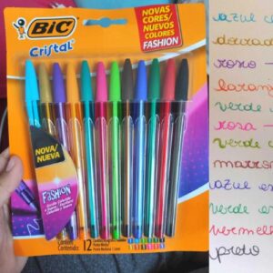 Caneta Esferográfica BIC Cristal Fashion, 12 Cores Vibrantes, Ponta Média de 1.2mm, 970910, Blister 1 Unidad