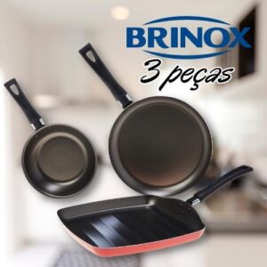 Conjunto 3 peças, Grill, Tapioqueira, Frigideira, Garlic, Vermelho, Brinox