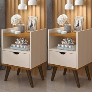 Conjunto 2 Mesa De Cabeceira Madesa Grécia Plus (Off White/Freijó)