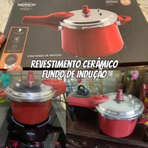[ENCERRADA]BRINOX REVESTIDOS Panela de Pressão Cerâmica Life Pressure C/Indução 4,2L Carmim