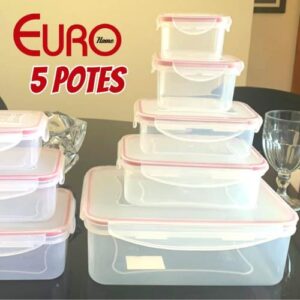 [ENCERRADA]Conjunto 5 Potes Herméticos Vermelho,PLA3604-VM, Euro Home