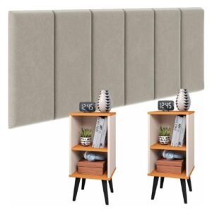 Conjunto Cabeceira Cama Casal 1,40 Com Criado Quarto Luxo (Bege - Off White/Cinamomo)