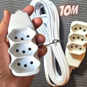 Extensao 3 Tomadas Slim Tripolar Force Line Branco 10,0M