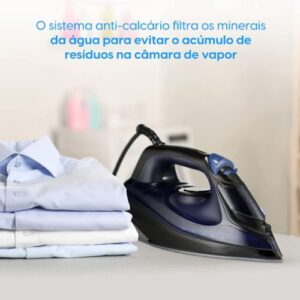 Ferro de Passar a Vapor Iron Glide Elgin Sistema corta-pingo Vapor Turbo Preto e Azul 1200W