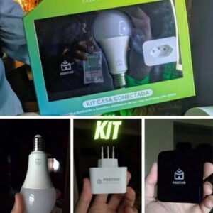 Kit Casa Conectada Positivo Casa Inteligente, 3 Itens (1x Smart Controle Universal, 1x Smart Plug Wi-Fi, 1x Smart Lâmpada Wi-Fi), Bivolt, Compatível com Alexa e Google Assistente