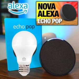 Echo Pop | Smart speaker compacto com som envolvente e Alexa | Cor Preta+ Lâmpada Positivo