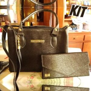 Bolsa Feminina Com Carteira Em Couro Ecologico