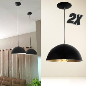 Combo Kit com 2 Pendentes Ônix Meia Esfera Preto Dourado Alumínio 30Cm Luminária Lustre