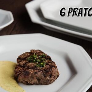 Estojo com 6 Pratos Sobremesa em Porcelana - Octogonal Prisma, Branca - Schmidt