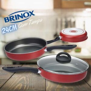 Frigideira Alta com Tampa Chilli, 24 cm, Cereja, Brinox