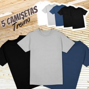 [ENCERRADA] Kit 5 Camisetas Masculina Poliéster Com Toque de Algodão Camisa Blusa Treino Academia Tshrt Esporte