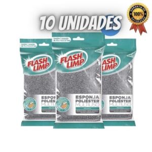 Kit com 10 Esponjas Multiuso Poliéster, limpa sem riscar, EP1416360-10, Flash Limp