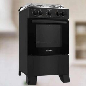 Fogão 4 bocas Atlas Mônaco Plus Preto com Acendimento Automático e Mesa Inox