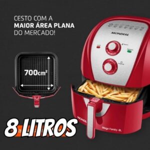 Fritadeira Sem Óleo Air Fryer 8L, Mondial, Vermelho/Inox, 1900W - AFN-80-RI