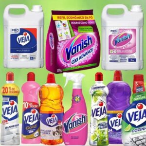Seleção de produtos de limpeza LEVE 4 PAGUE 3: : Finish, Vanish e Harpic