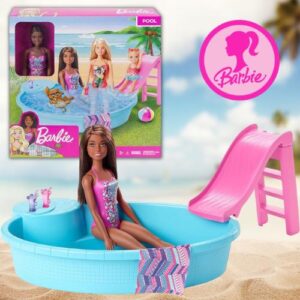 Barbie Conjunto de Brinquedo Maiô Rosa e Piscina