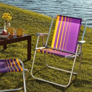 Cadeira de Praia Tramontina Samoa Alta em Alumínio com Assento Roxo e Amarelo