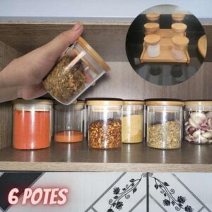 KIT DE 6 POTES DE MANTIMENTOS DE 200ML COM TAMPA DE BAMBU - OIKOS